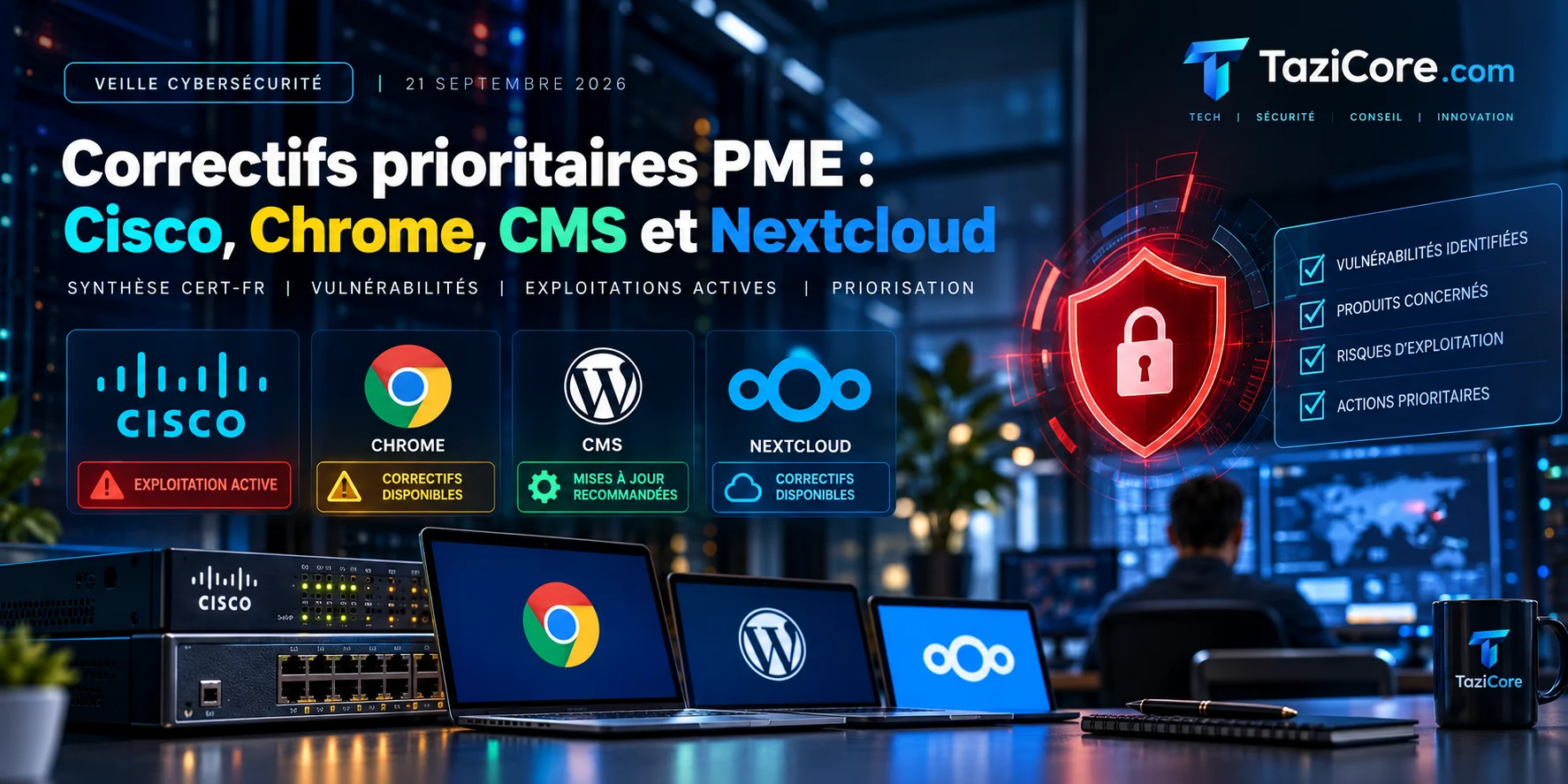 Correctifs prioritaires PME : Cisco, Chrome, CMS et Nextcloud